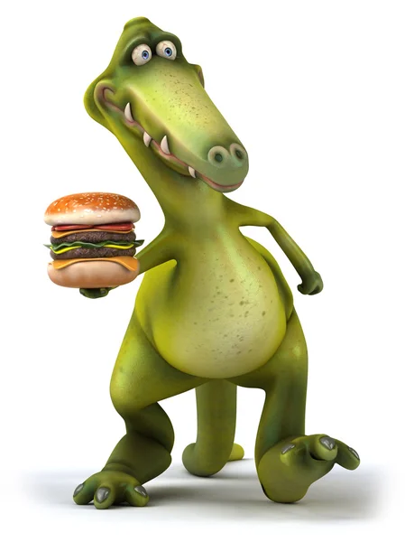 Divertido dinosaurio con hamburguesa — Foto de Stock