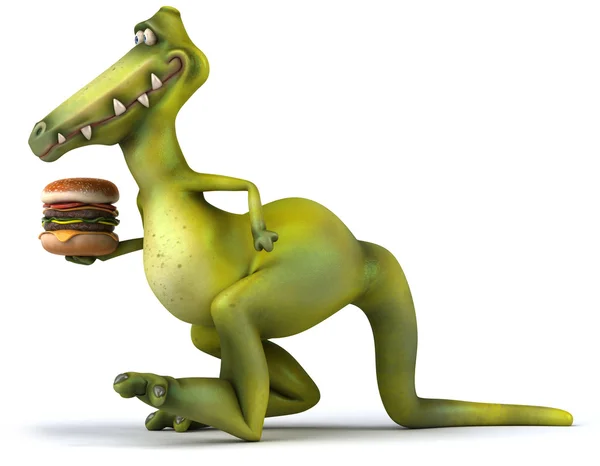 Divertido dinosaurio con hamburguesa —  Fotos de Stock