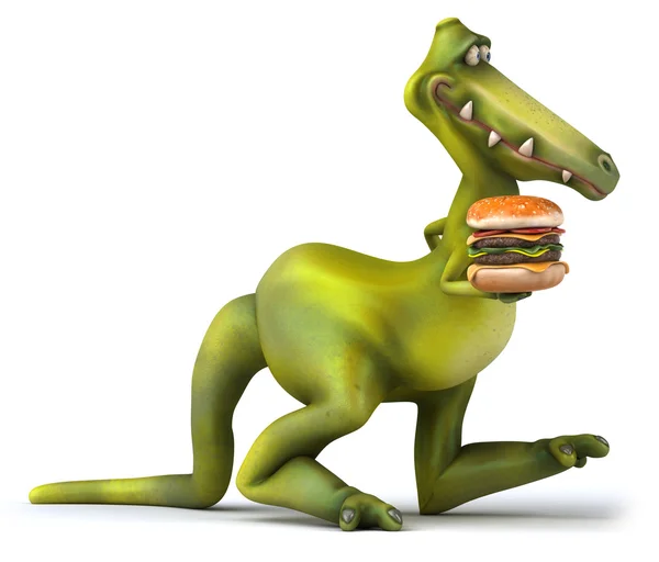 Zábava dinosaura s burger — Stock fotografie