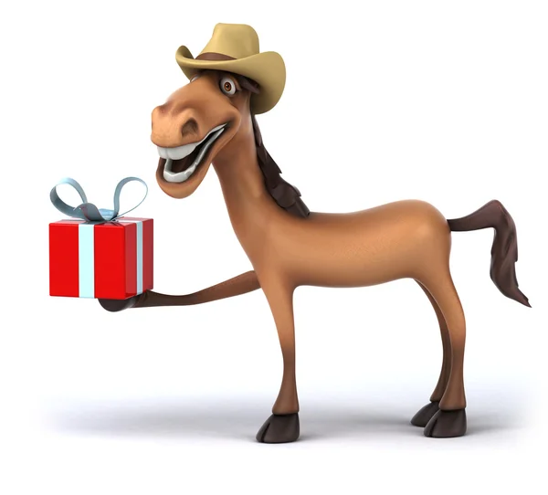 Cheval amusant avec cadeau — Photo