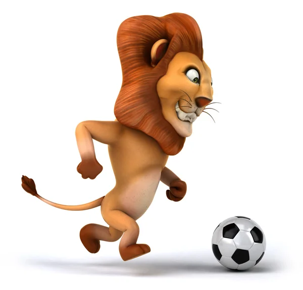 Веселый лев с футбольным мячом — стоковое фото