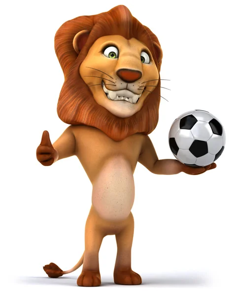 Веселый лев с футбольным мячом — стоковое фото