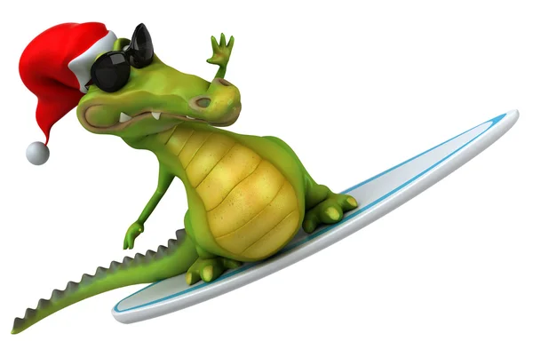Fun Santa crocodile sur planche de surf — Photo