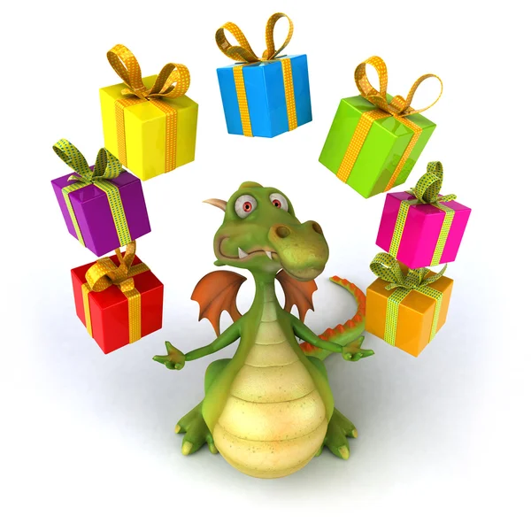 Dragon amusant avec des cadeaux — Photo