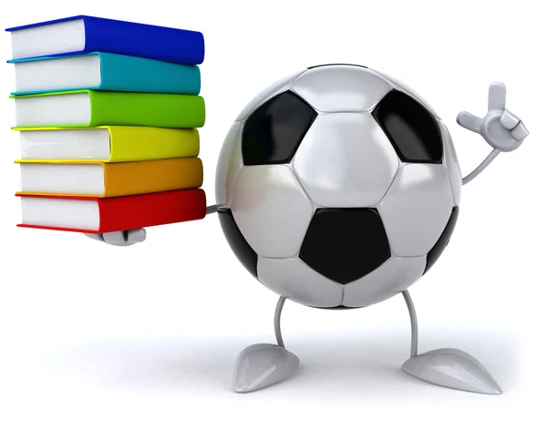 Fußball mit Bücherstapel — Stockfoto