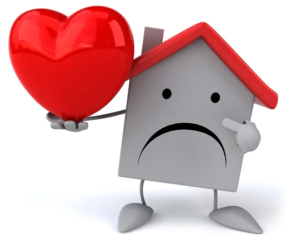 Smutny dom z czerwonym sercem — Zdjęcie stockowe
