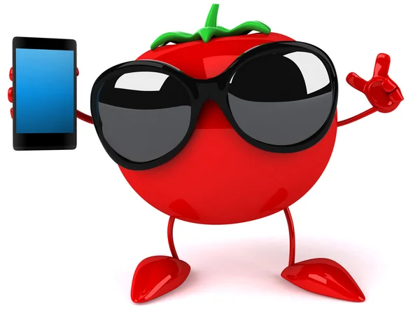 Leuke tomaat met slimme telefoon — Stockfoto