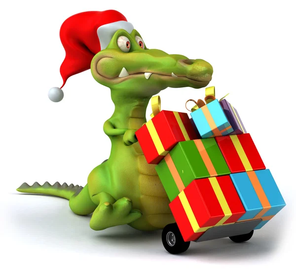 Fun crocodile with gifts — Stock Photo, Image