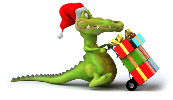 Fun crocodile with gifts — Stock Photo, Image