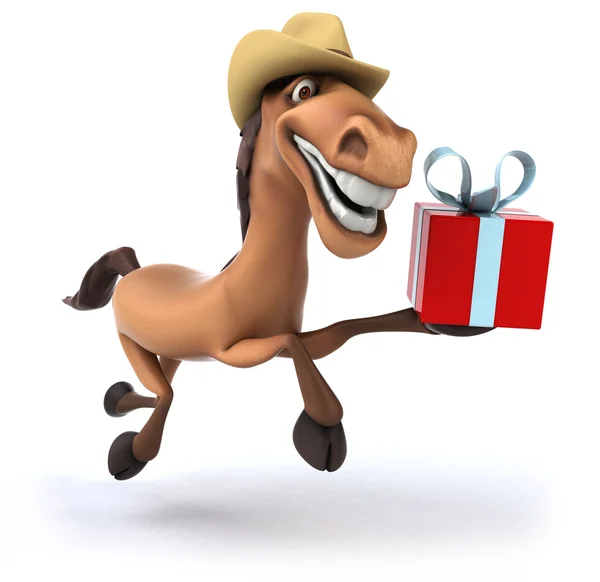 Häst med julklapp — Stockfoto