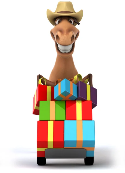 Horse with christmas gifts — Stock Photo, Image