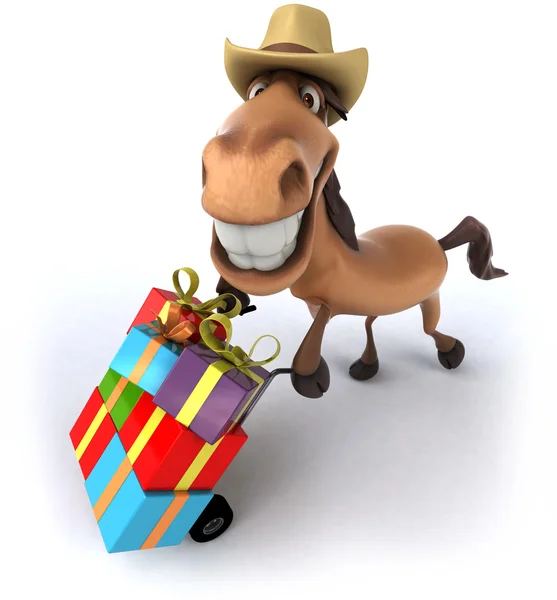 Horse with christmas gifts — Stock Photo, Image