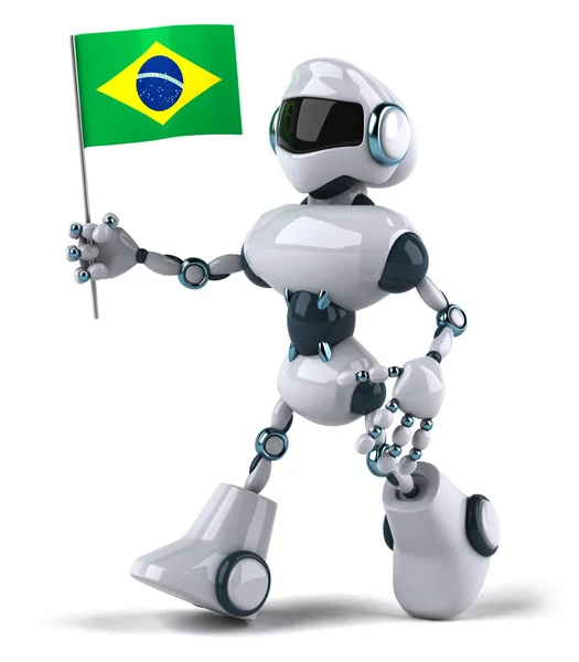 Robot con bandera de Brasil — Foto de Stock