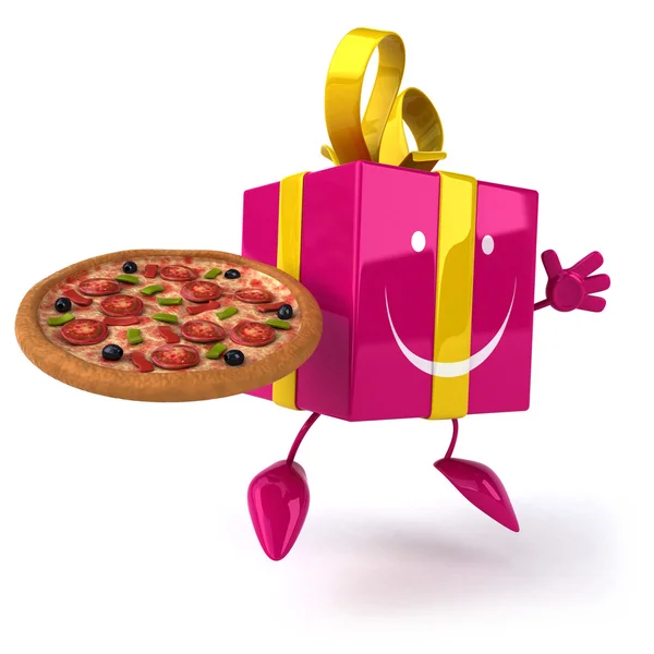 Gift with pizza — Stock Photo, Image