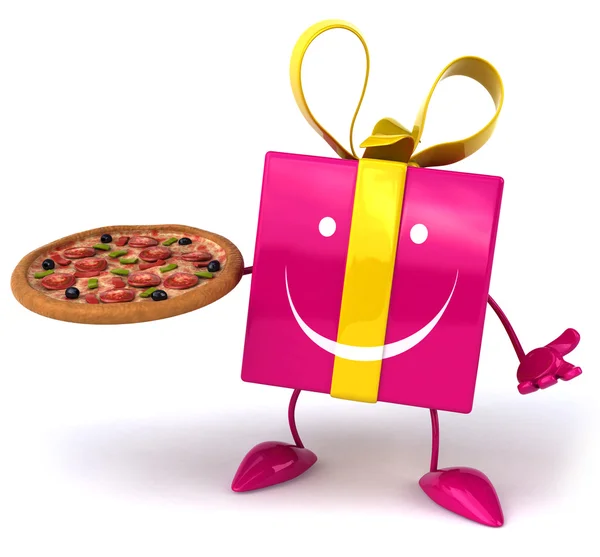 Gift with pizza — Stock Photo, Image