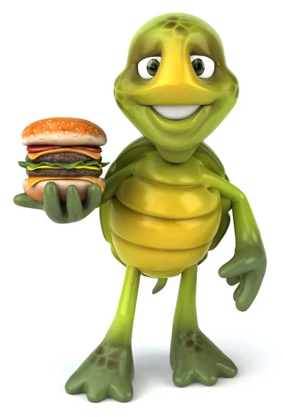 Turtle with hamburger — Stock Photo, Image