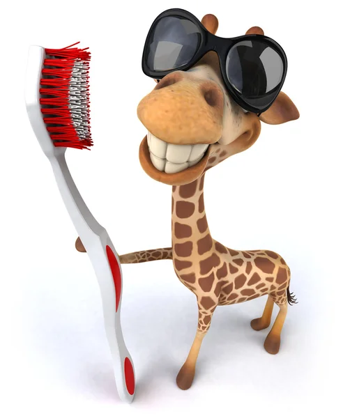 Giraffe with toothbrush — Stock Photo, Image