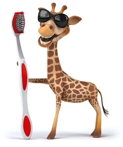 Giraffe with toothbrush — Stock Photo, Image