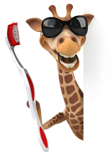 Giraffe with toothbrush — Stock Photo, Image