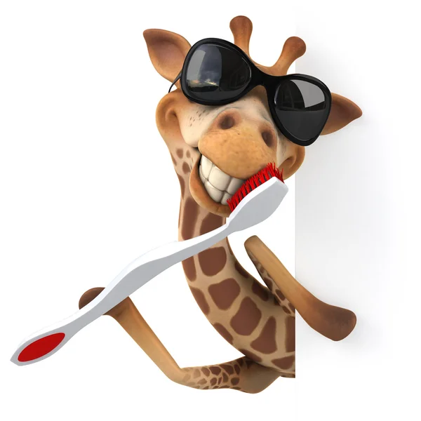 Giraffe mit Zahnbürste — Stockfoto