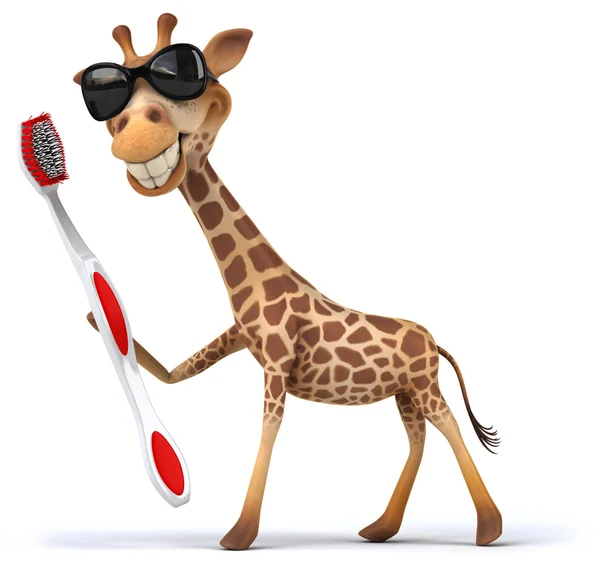 Girafe avec brosse à dents — Photo