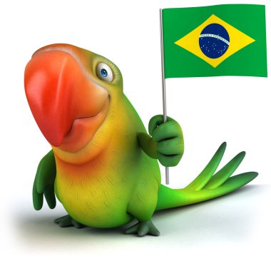 Brezilya bayrağı ile papağan