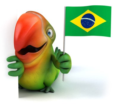 Brezilya bayrağı ile papağan