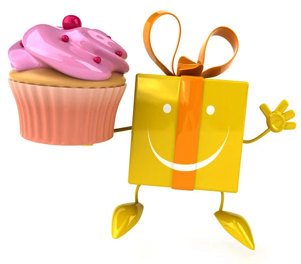 Gift with cupcake — Stock Photo, Image