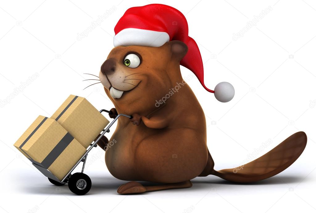 Beaver with christmas hat