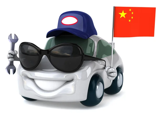 Coche con bandera china — Foto de Stock