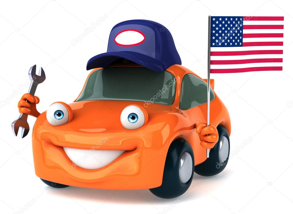 Car with USA flag
