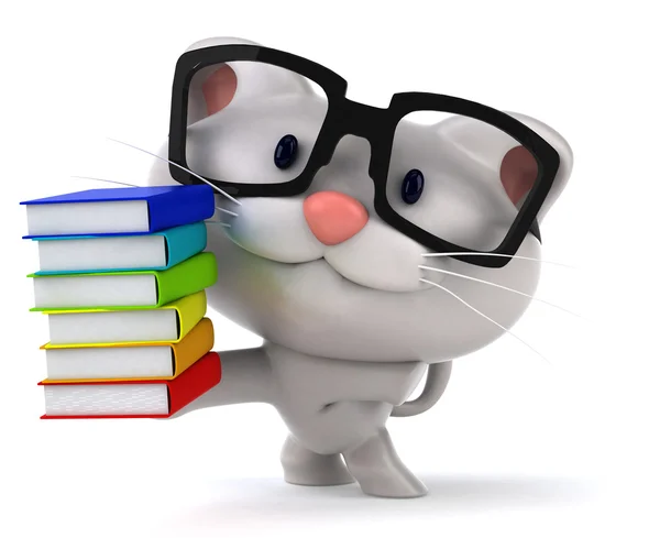 Gato con libros — Foto de Stock