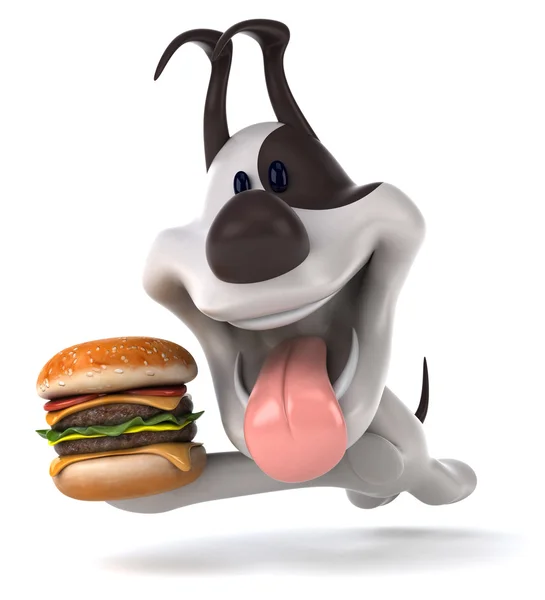 Hond met hamburger — Stockfoto