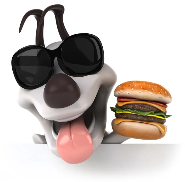 Dog with hamburger — Stock Photo, Image