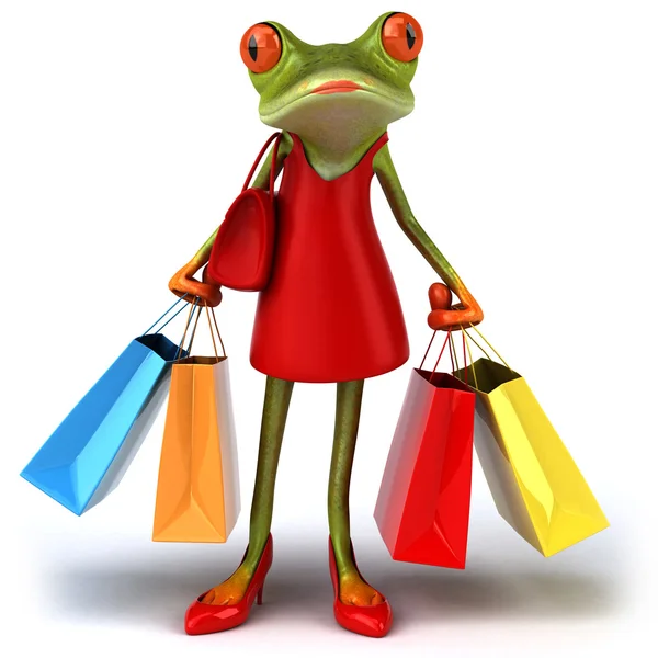 Frosch mit Einkaufstaschen — Stockfoto