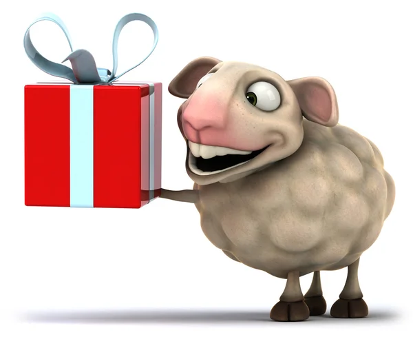 Sheep with gift — Stock Photo, Image