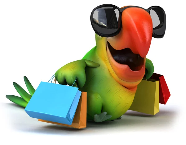 Parrot met shopping tassen — Stockfoto