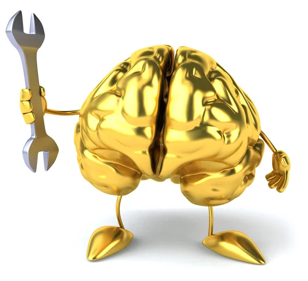 Gold Brain  with wrench — Stock Photo, Image