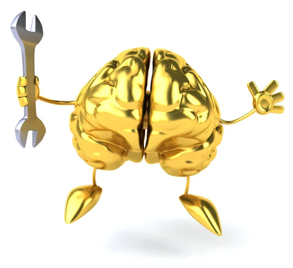 Cerebro dorado con llave inglesa —  Fotos de Stock