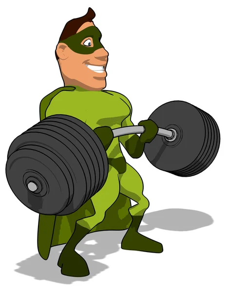 Superhero with barbell — Stock Photo, Image