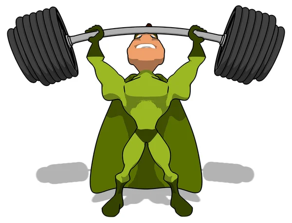 Superhero with barbell — Stock Photo, Image