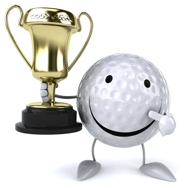 Bola de golfe com copo dourado — Fotografia de Stock