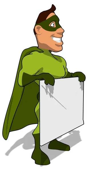 Superhero with board — Stock Photo, Image