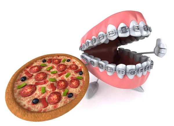 Denti con pizza — Foto Stock