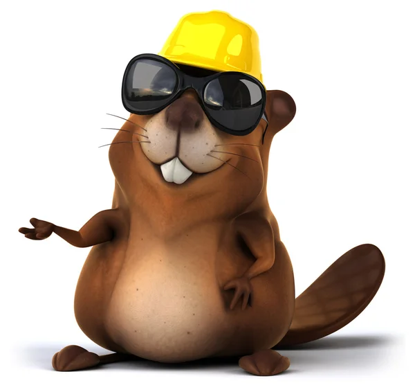 Fun beaver in sunglasses and hard hat — Stock Photo, Image
