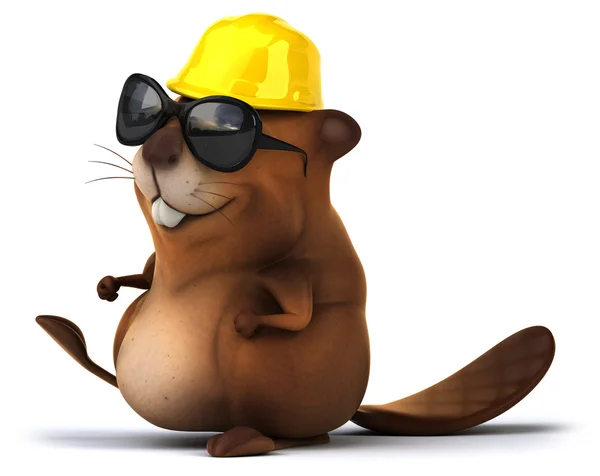 Fun beaver in sunglasses and hard hat — Stock Photo, Image