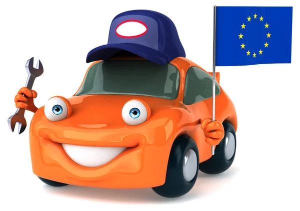 Carro divertido com bandeira da Europa — Fotografia de Stock