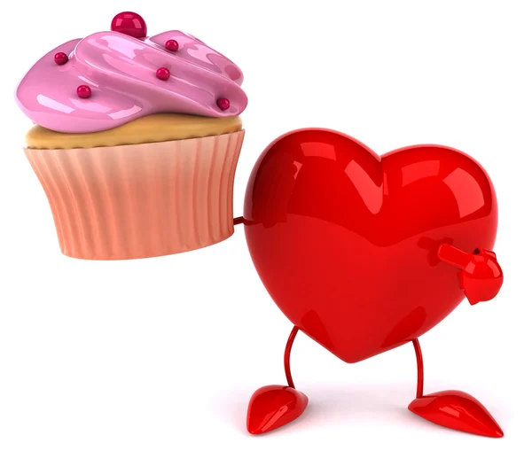 Coeur amusant avec cupcake — Photo