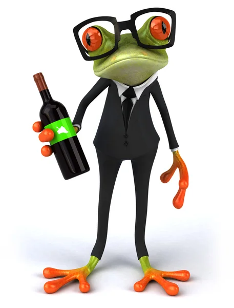 Şişe şarap ile eğlenceli kurbağa — Stok fotoğraf