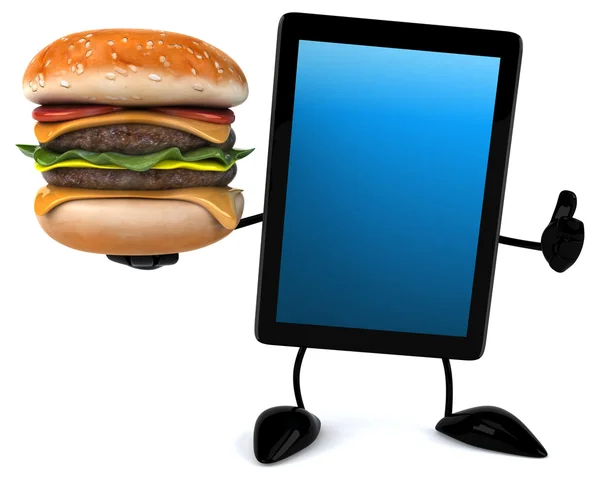 Tableta divertida con hamburguesa —  Fotos de Stock